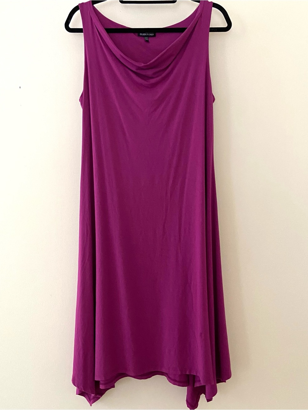 Eileen Fisher Sleeveless Cowl Neck Asymmetrical Midi Dress Purple Flowy Size M
